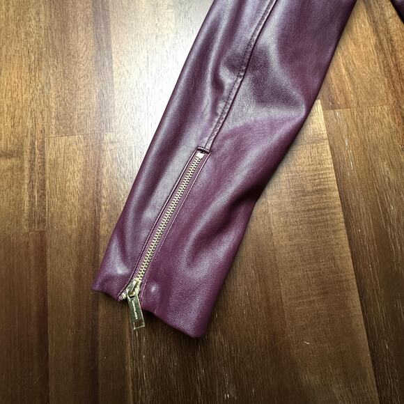 Michael Michael Kors Jacket Womens Small Burgundy Moto Faux Leather Gold Zipper - Picture 13 of 16